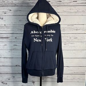 Abercrombie & Fitch Blue Hoodie with Cream Lining
